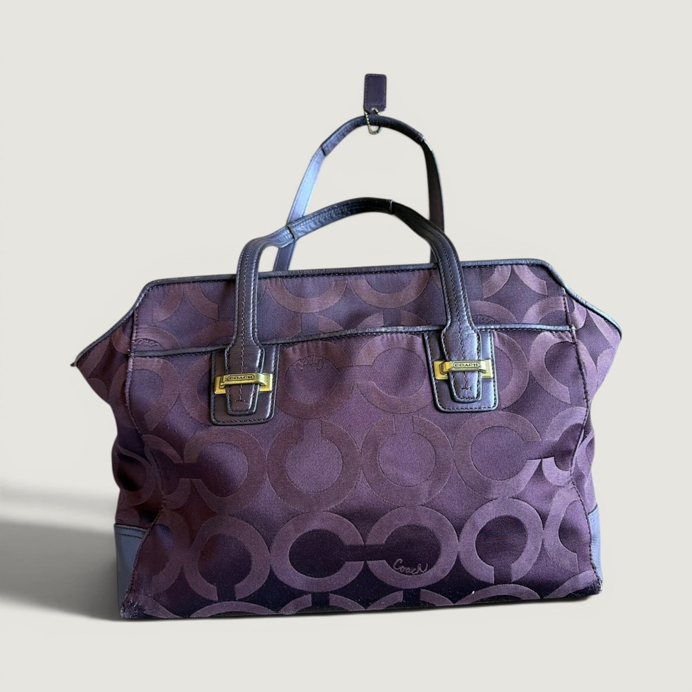 Plum Coach Taylor Op Art Alexis Tote with Dual Shoulder Straps and Gold Hardware - Picture 2 of 8